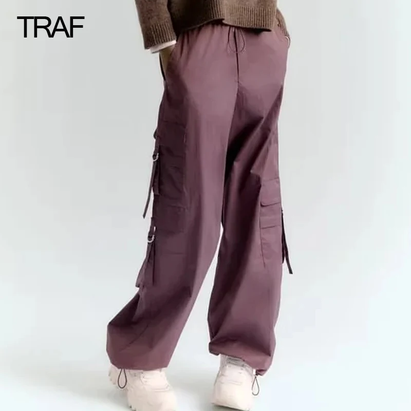 

Брюки-джоггеры женские с широкими штанинами, с завышенной талией и карманами