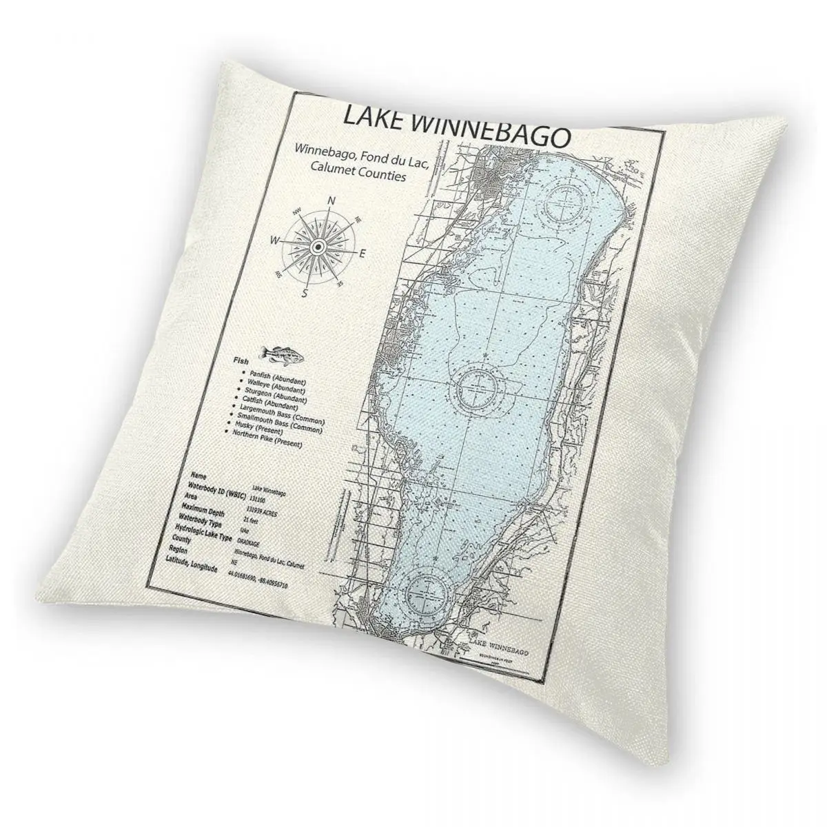 Наволочка для подушки Lake Winnebago Wisconsin, полиэстер, лен, бархат, с узором, на молнии, декоративная наволочка для дома, 45x45 см (art.: 3920da18fd2fa) - 3920da18fd2fa