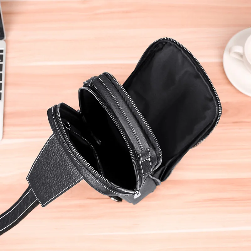 Fashion Chest Bag for Men Genuine Leather Sling Messenger Bag Shoulder Crossbody Bags Outdoor Male Daypack
