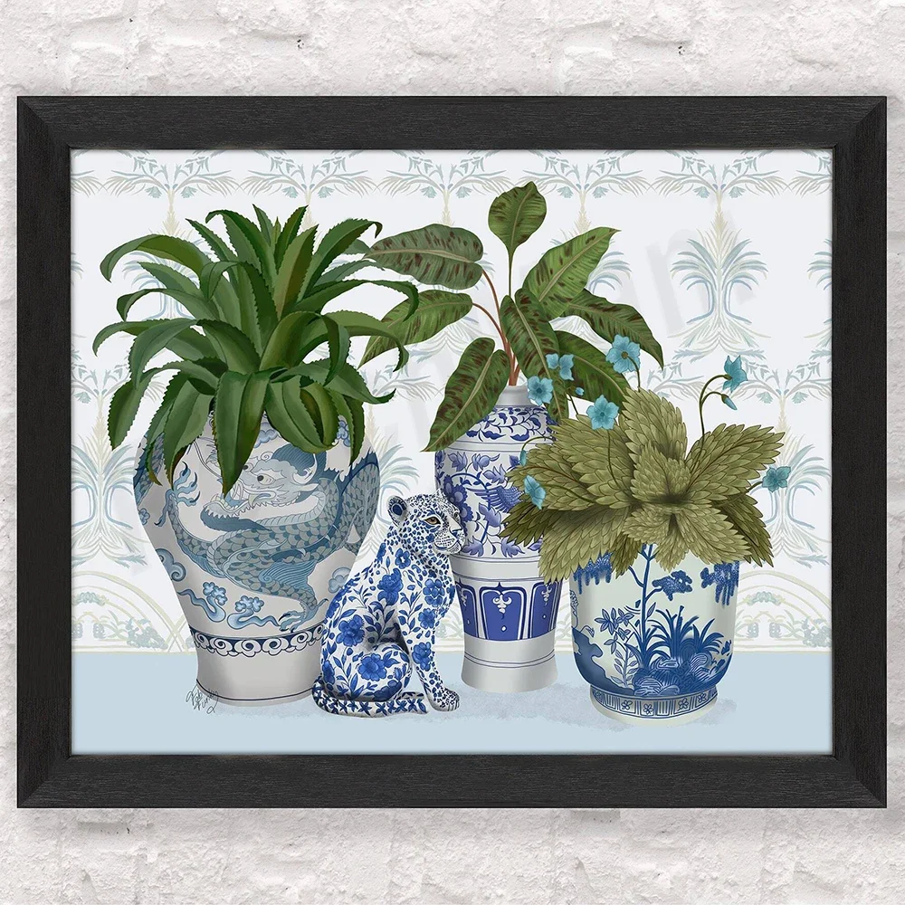 Синий слон в стиле шинуазри мопс керамический плакат стаффордширского терьера