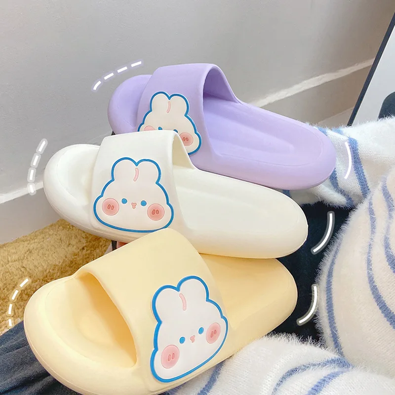 Rabbit Slippers Ladies Cute Platform EVA Sandals Couples Summer Soft Sole Indoor Bathroom Shoes Non-Slip Comfort Home Slides