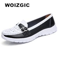 woizgic ladies women female mother genuine leather shoes flats moccasin loafers slip on hollow eva plus size 41 42 sz 7736