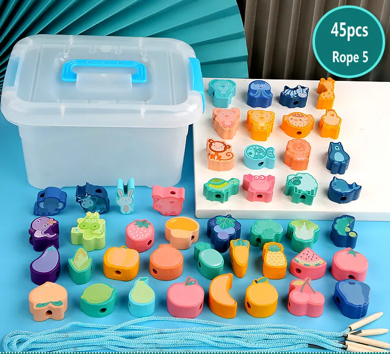 

Резьбовая веревка для игр деревянная мультяшная модель блока животные/фрукты/трафик/океан/номер бусины Монтессори помощь для раннего обуч...