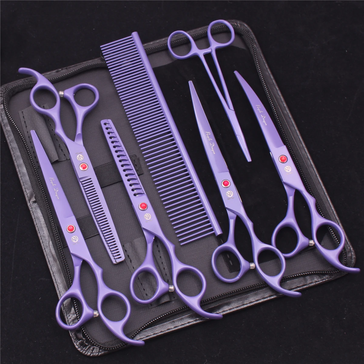 7.0 Pet Grooming Scissors Set Japanese Steel Straight Curved Dog Cat Cutting Thinning Shears Hair Comb Hemostatic Forceps Z3103