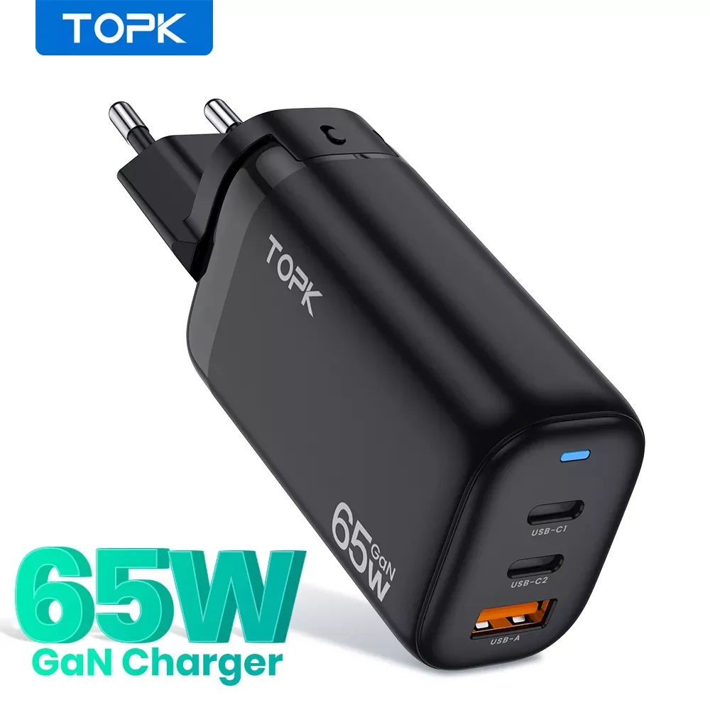 

NEW2023 TOPK B314P 65W USB Phone Charger for iPhone PD Fast Charge GaN Charger Type C Mobile Phone Chargers adapter Quick Charge