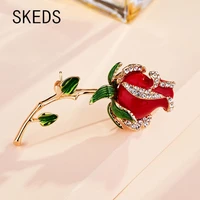 skeds vintage charms women rose brooch pin rhinestone elegant chest flower pin accessories lady suit coat brooches jewelry