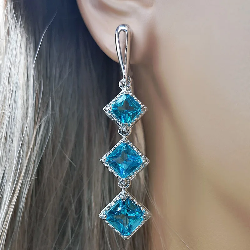 

Charming Hyperbolic Long Drop Earrings For Women Square Cubic Zirconia Stone Bohemia Dangle Ear Accessories Female Earring Gifts