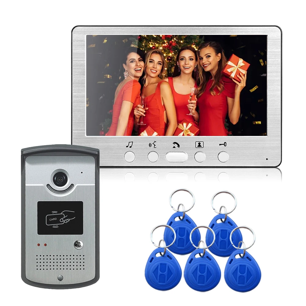 SYSD Video Door Phone 7 inch Wired Color Monitor Video Intercom Doorbell Rainproof with RFID Unlock Camera