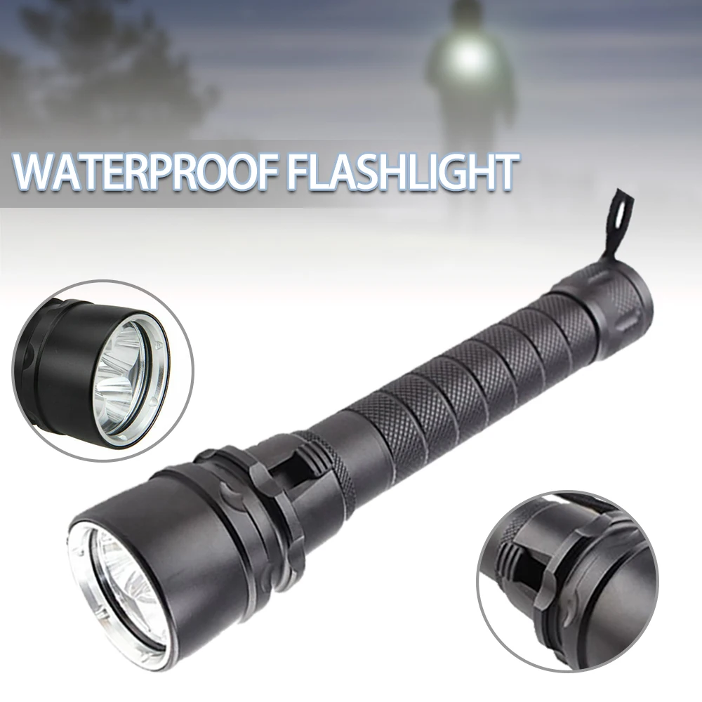 Суперъяркий фонарик XML T6 для дайвинга с аквалангом, светодиодный лампа, водонепроницаемый регулируемый подвесной ремешок с резиновой трубкой Водонепроницаемый, можно использовать в дождливые дни