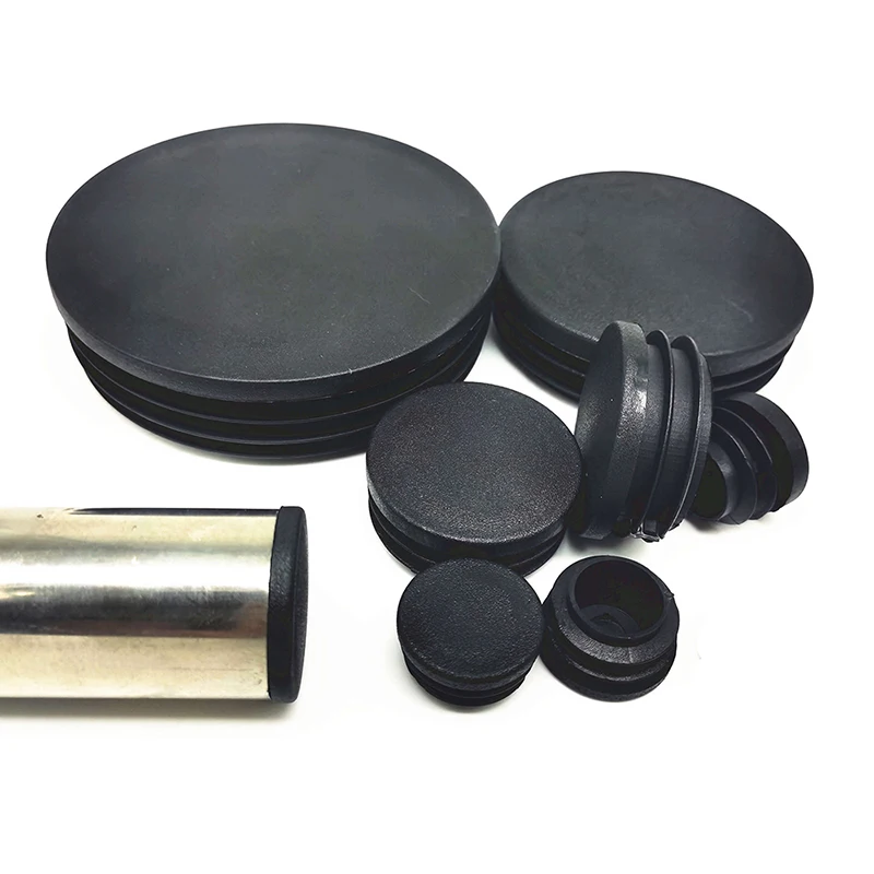 PP Plastic Black Round Pipe Plug Chair Non-Slip Foot Pads Sealing Cover 12 14 16 19 20 22 25 28 30mm to 76mm