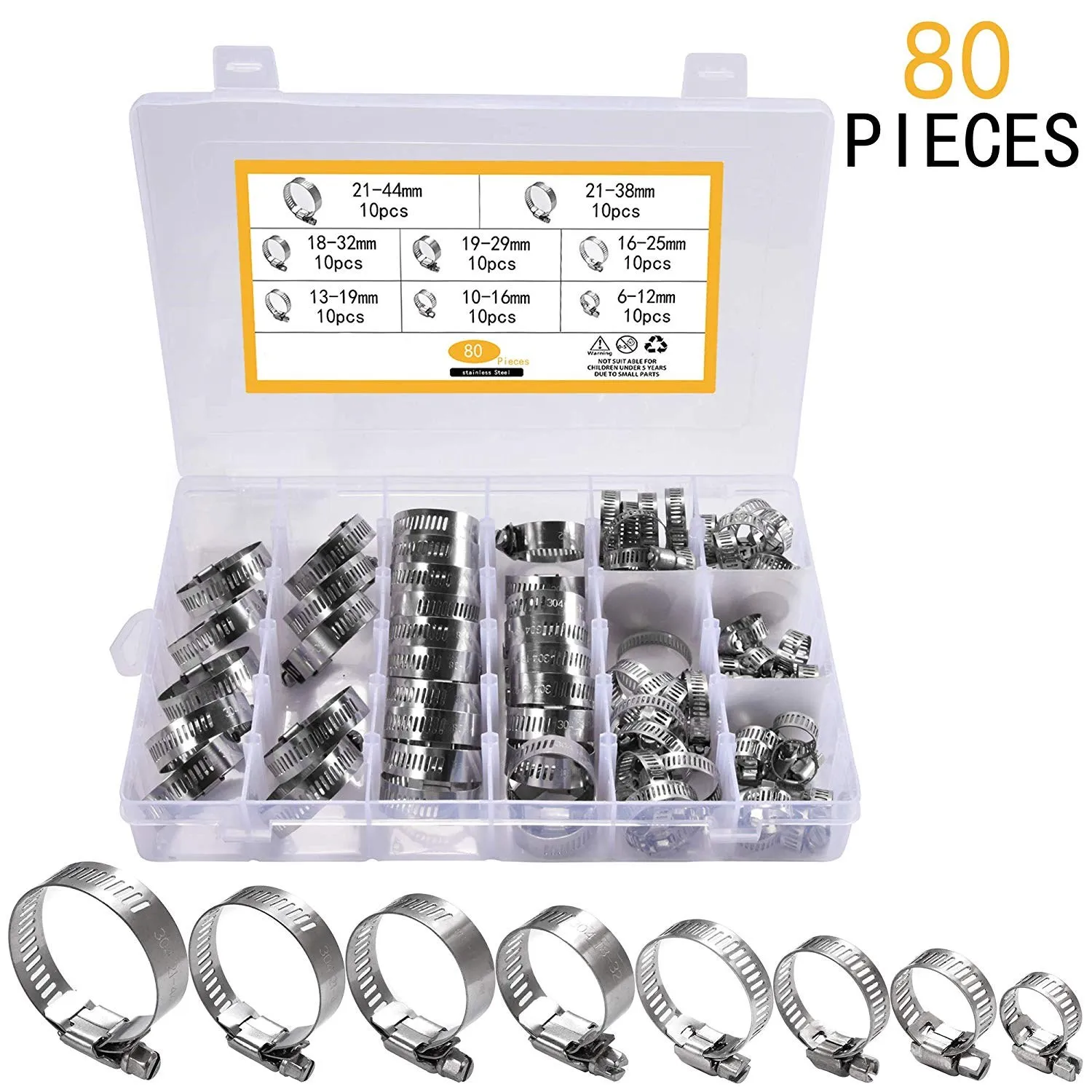 

Hose Clamps Assortment 100% 304 Stainless Steel Adjustable Worm Gear Hose Clamps,Fuel Line Clamp for Plumbing Automotive