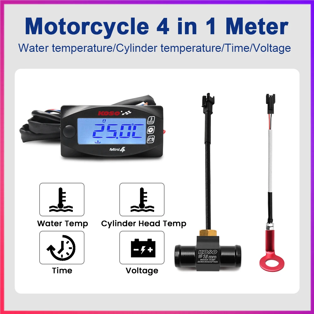 

KOSO MINI 4 DUAL TEMP METER Voltage Time For cb500x nmax125 XMAX250 300 dual digital temperature