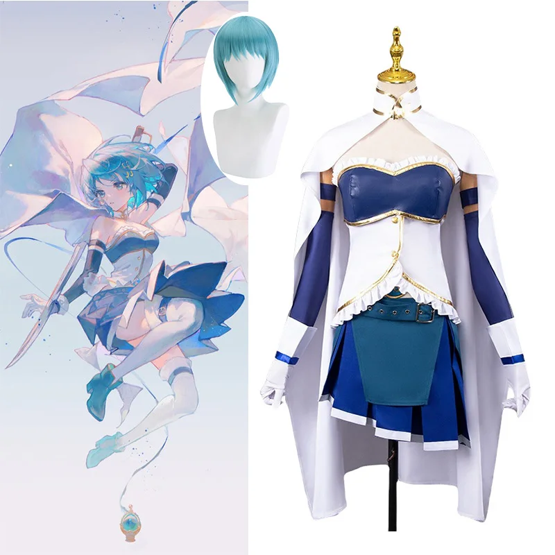 

Miki Sayaka Cosplay Anime Puella Magi Madoka Magica Cosplay Costumes Cloak Blue Dress Suit Wig Halloween Costume for Girl Women