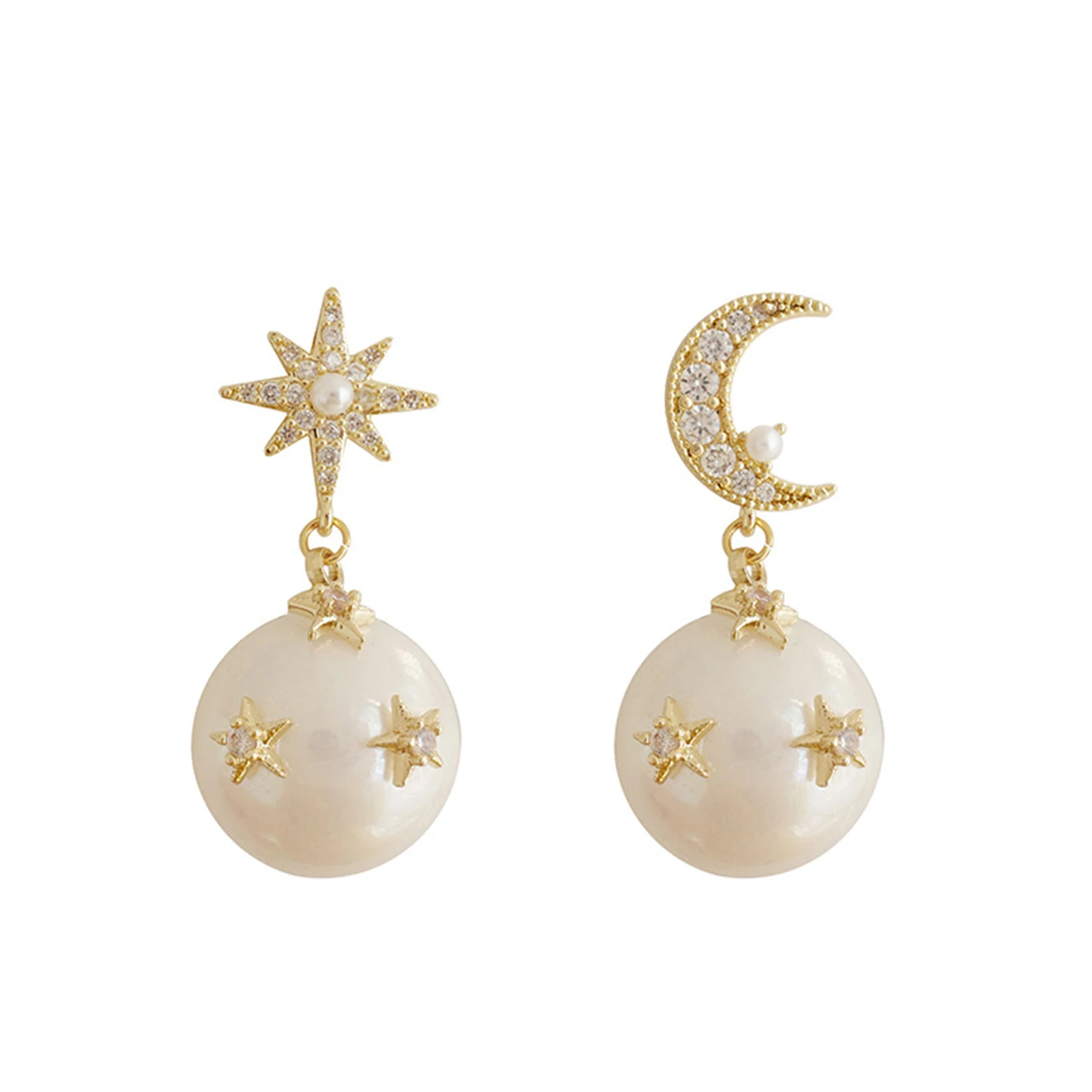 

Модные асимметричные серьги-подвески Ytrkiasy с жемчугом в форме звезды и Луны, изысканные серьги-капельки с кристаллами в стиле капли воды для женщин