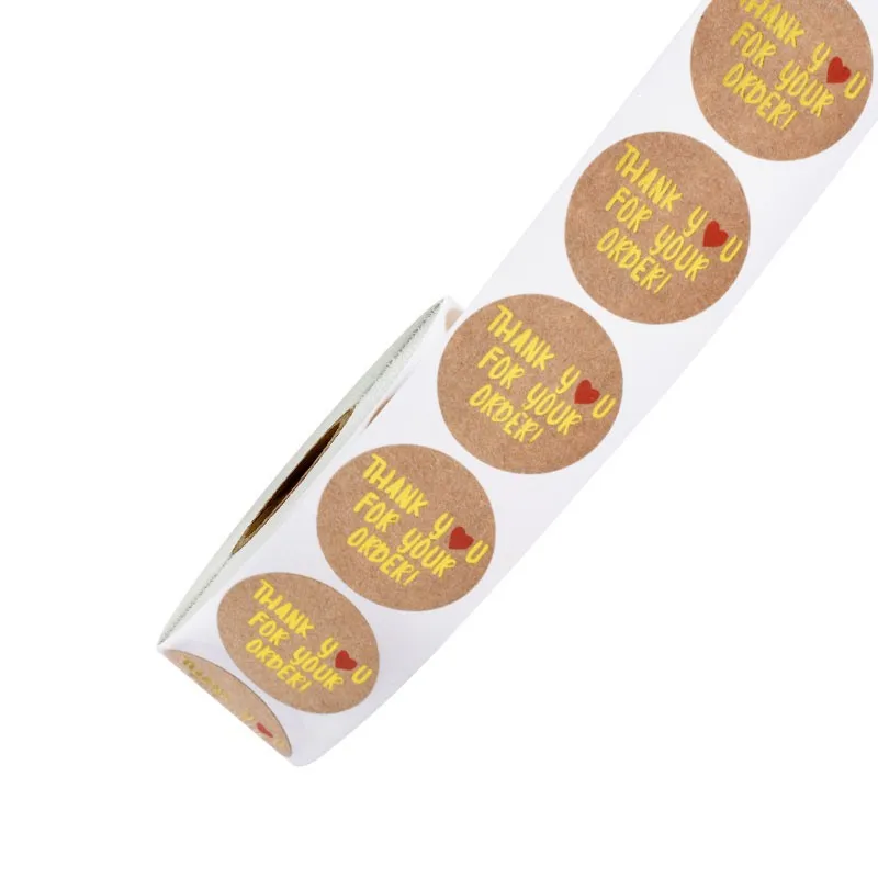 

free shipping 5000 pieces/pack round kraft paper golden black letter hot stamping red heart thanks to baking sticker