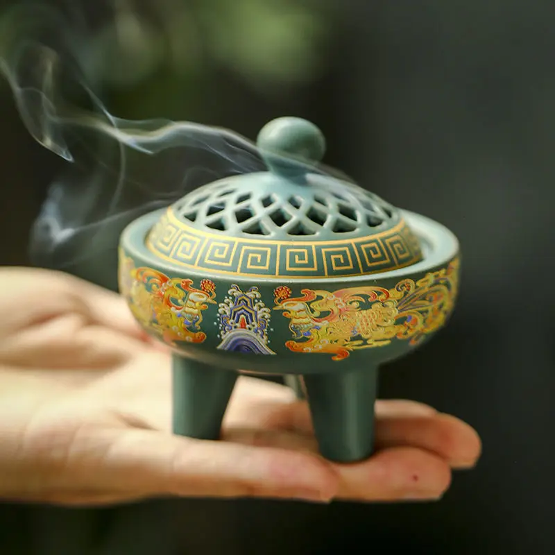

Antique Ceramic Enamel Incense Burner Archaized Mosquito Incense Burner Sandalwood Incense Base Vintage Cloisonne Home Decor