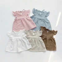2022 baby girl clothes set for infants cute solid flying sleeve dressshorts suit summer cotton short sleeve childrens clothing