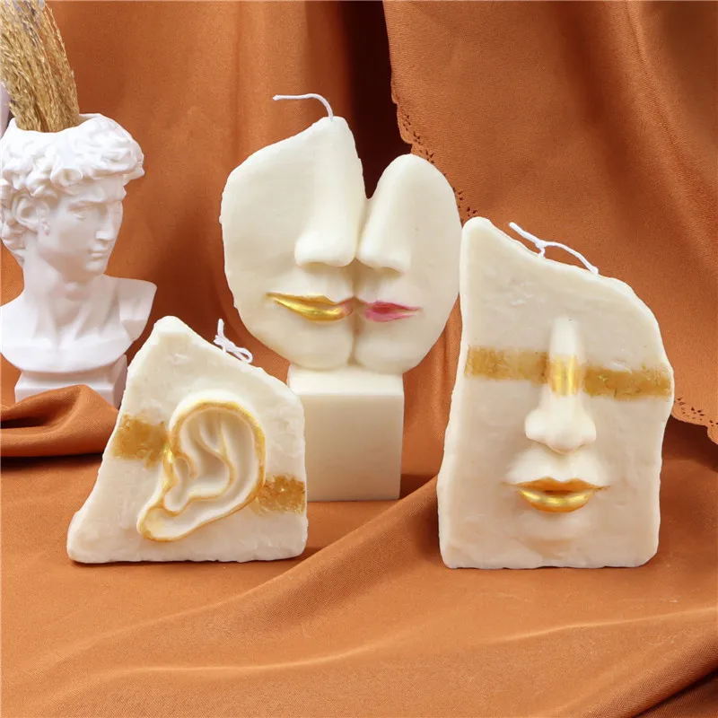 Creative Aesthetic Facial Silicone Candle Mold 3D Human Body Face Torso Scent Soap Decoration Art Ear Difusser Plaster DIY Mould