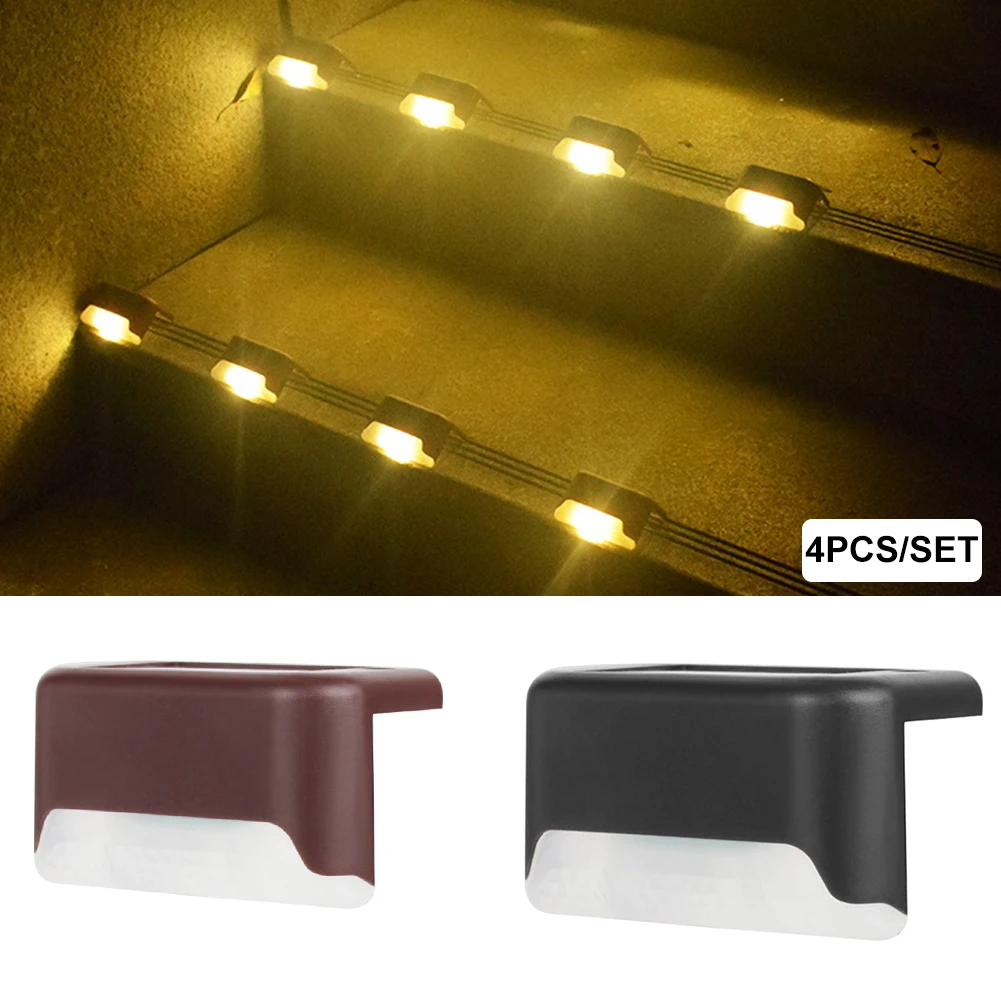 

4pcs/pack Fence Stair Step Outdoor Pathway Railing Solar Powered Yard Deck Light