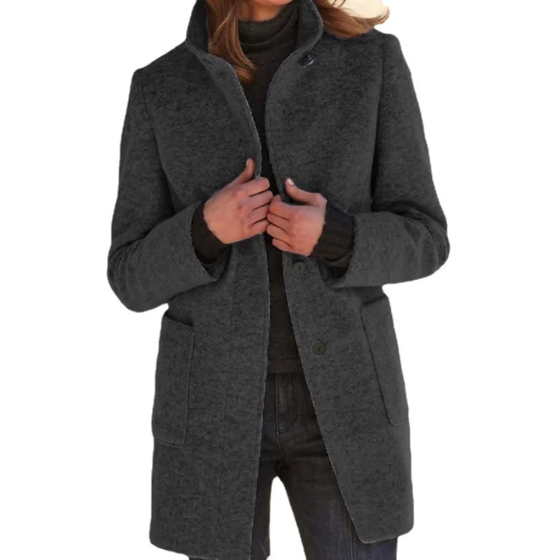 

Women Korean Chic Notched Collar Straight Jackets 2022 New Double Pockets Warm Coats Autumn Winter Vintage Single Breasted Tops