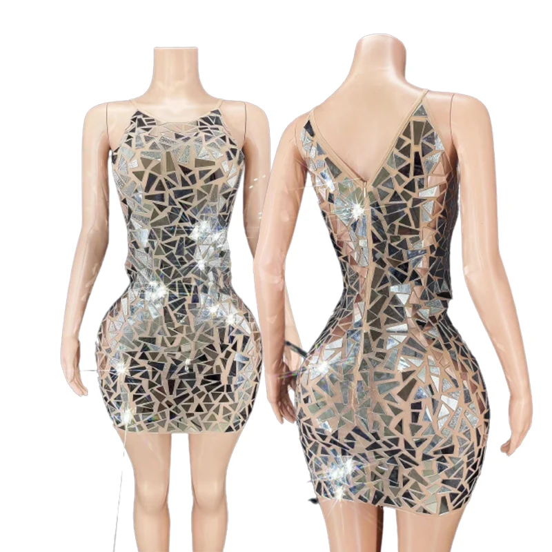 

2023 New Female Elegant Sexy Sequins Mini Dress Women Fashion Sleeveless Backless Dresses Summer Ladies Party Evening Vestido
