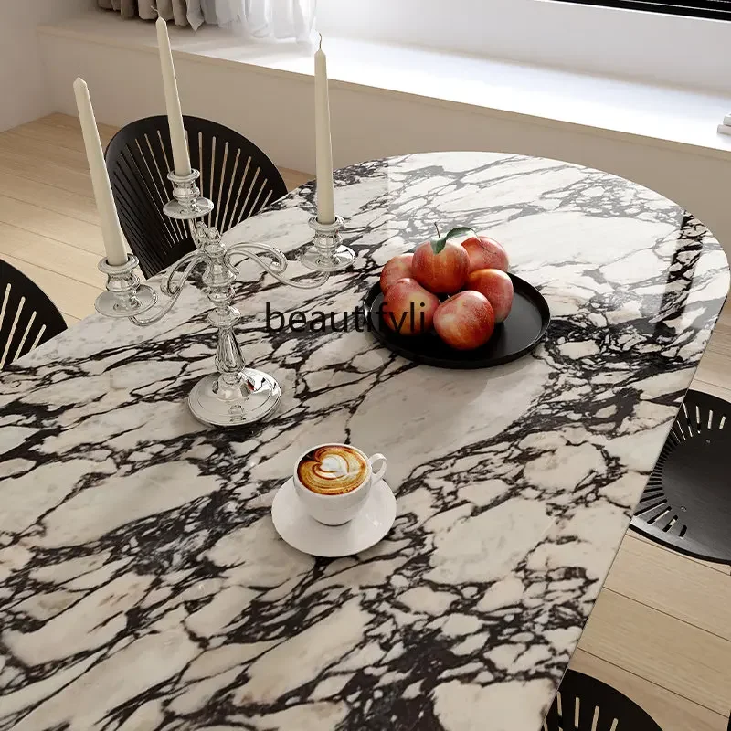 Обеденный стол из французского мрамора Calacatta фиолетовая тарелка в виде камня