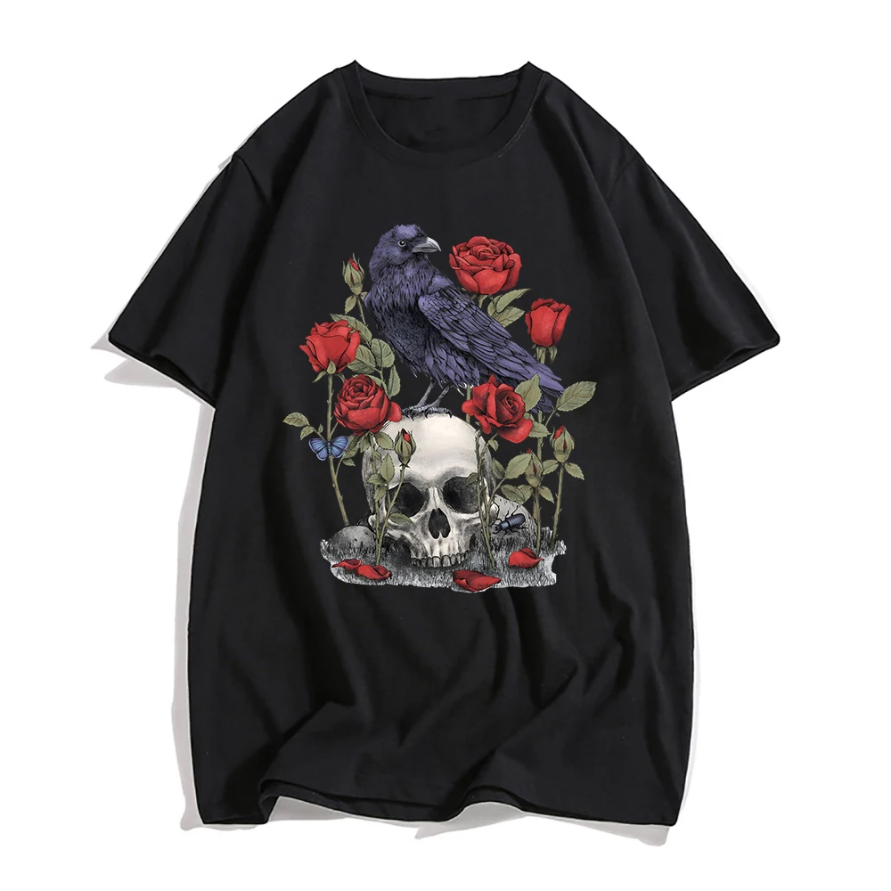 

Летние хлопковые футболки с принтом черепа розы птицы, уличная одежда для мужчин и женщин, модная футболка с коротким рукавом и круглым вырезом, Детские футболки, топы, одежда
