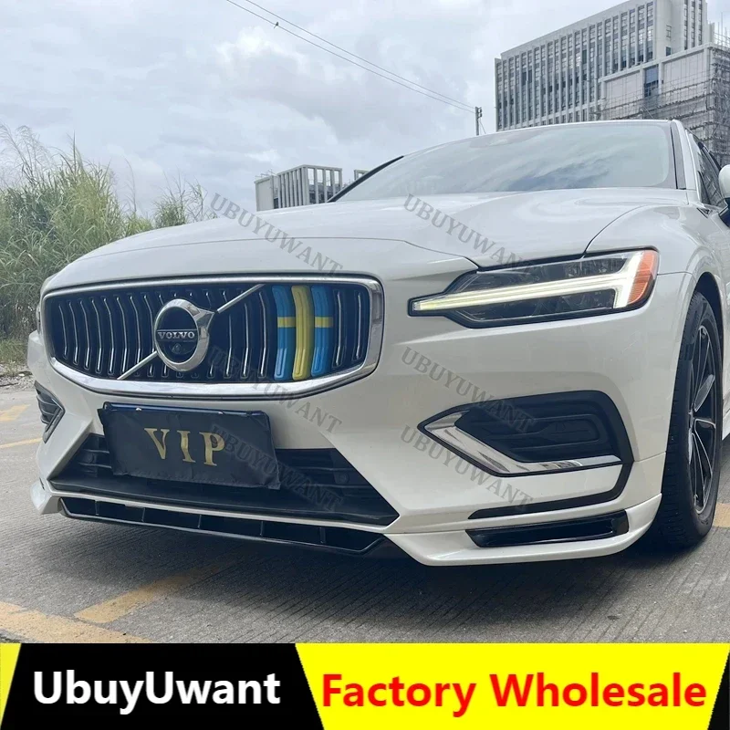 Фото Комплект из 3 накладок на передний бампер и защиту багажника для Volvo NEW S60 V60 (только для версии SPORT) 2020-2025, автомобильный стайлинг, полиуретан, неокрашенный №1