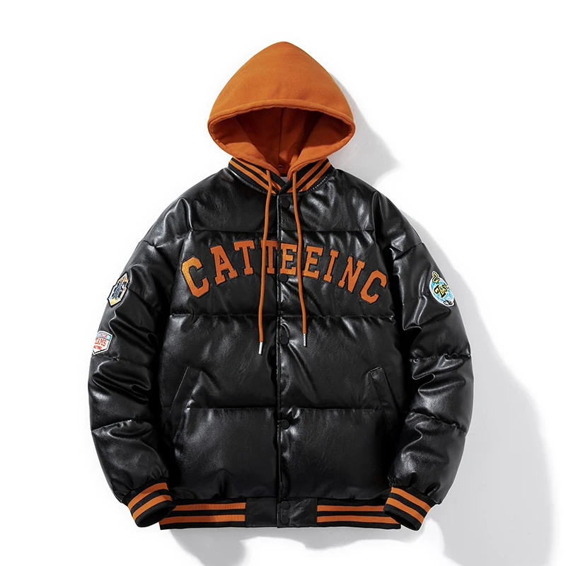 

Повседневная куртка-бомбер из искусственной кожи для мужчин и женщин, зимняя ветрозащитная мотоциклетная куртка, Толстая теплая уличная одежда с вышивкой