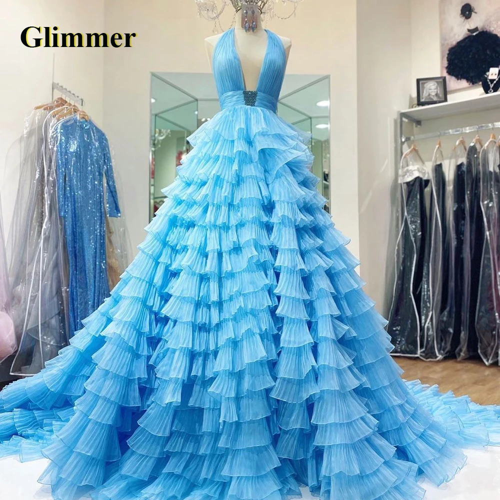 

Glimmer Luxury Evening Dress Layered Tulle Formal Prom Gowns Dropping Shipping Vestidos De Fiesta Abendkleider Robe Ball Stretch
