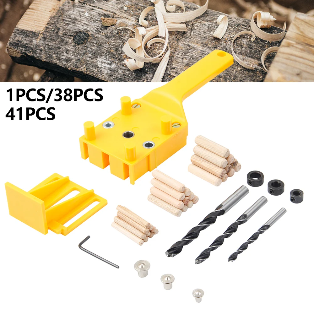

1/38/41pcs Wood Doweling Jig Kit 6/8/10mm Drill Bit Hole Puncher Handheld Pocket Hole Jig Dowel Self-Centering Guide Locator Jig