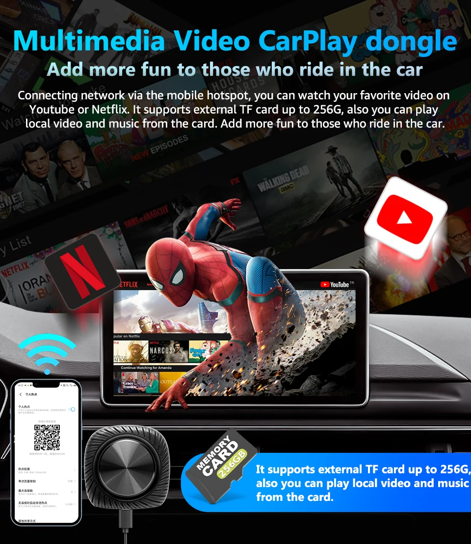 2022 Apple Pie Carplay Ai Box Car Smart Поддержка Youtube Netflix Usb Android 10 OEM GPS позиционирования данных