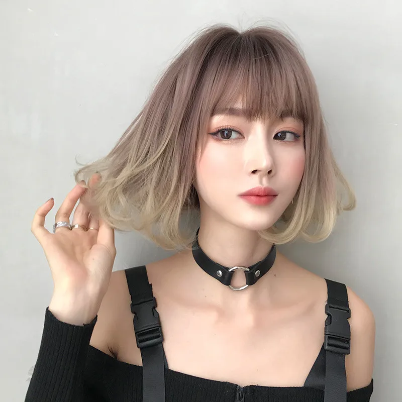 

WIGS Lolita Wig With Bangs For Women Omber Blonde Straight Short Hair Star Hairstyle Party Cosplay Bob Wig