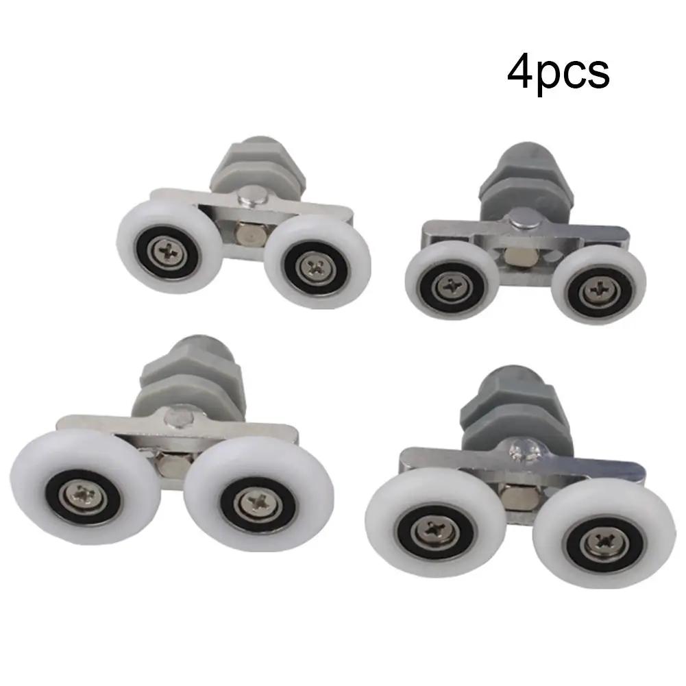 

4Pcs Twin Bottom Shower Door Roller On Bearings Bath Cabinet Runner Wheels 19/23/25/27mm Pulley Sliders Wardrobe Home Hardware