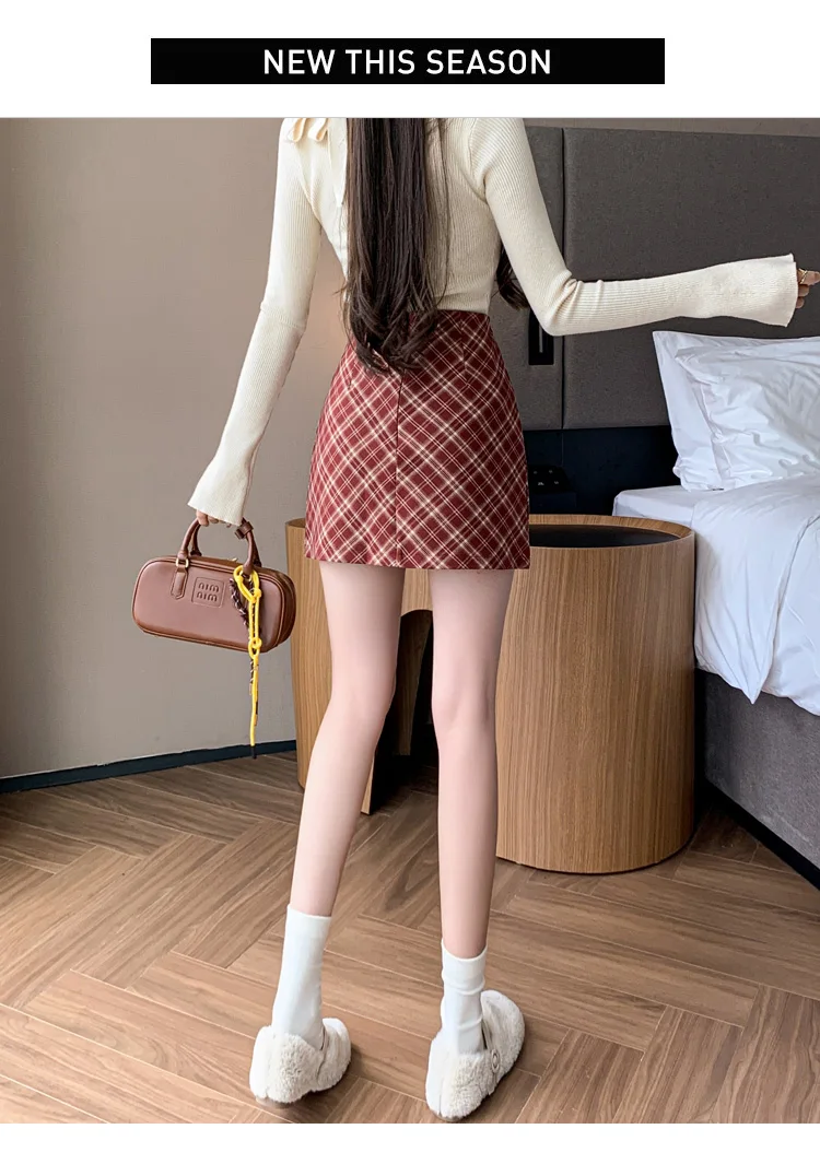 Женская клетчатая мини-юбка с высокой талией красно-черная универсальная юбка в