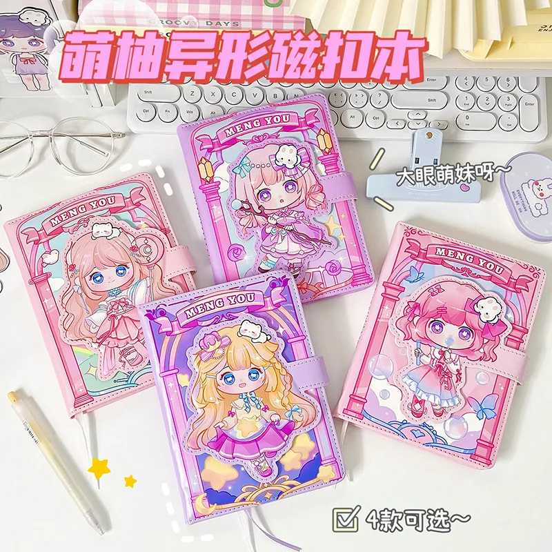 

Блокнот ручной с магнитной застежкой, милый мультяшный персонаж инопланетянина, с сердечками для девочек, студенческий дневник, Канцтовары для кампуса A5