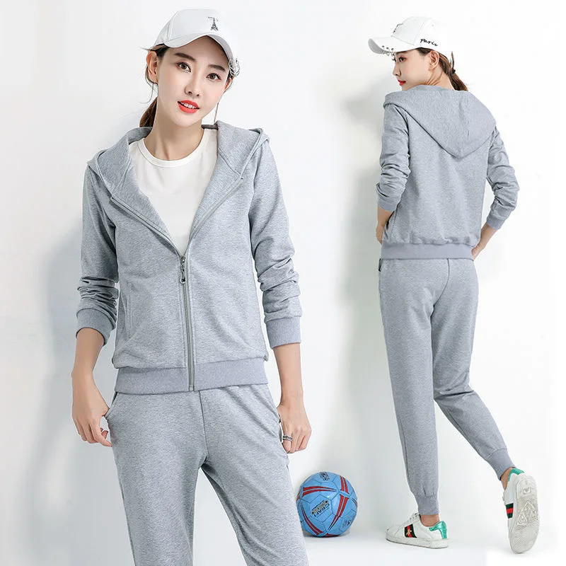 

2Pcs Set Women Sport Tracksuit Zipper Hoodies Sweatshirt Pants Set Jogger Sport Wear Ladies Sweat Spring Autumn Cotton M-3XL