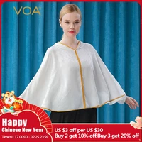 voa saudi style loose casual white silk tops autumn fashion holiday bat t shirt hooded neck with gold trim woman tshirts be332