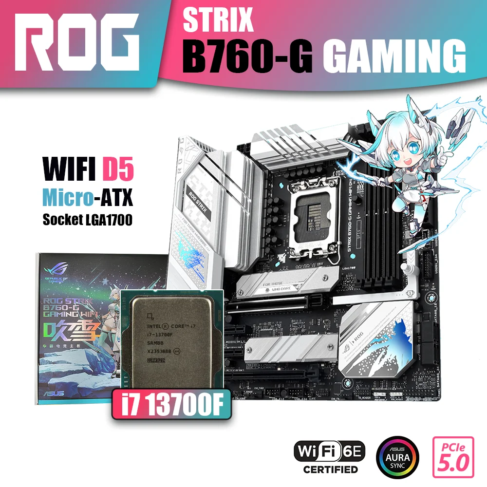 

Новый комплект ASUS ROG STRIX B760-G GAMING WIFI D5 с процессором Intel core i7 13700F процессор LGA1700 DDR5 память материнская плата Combo RGB DP USB PCIE5.0 поддерживает видеокарты NVIDIA AMD для настольных ПК Gamer