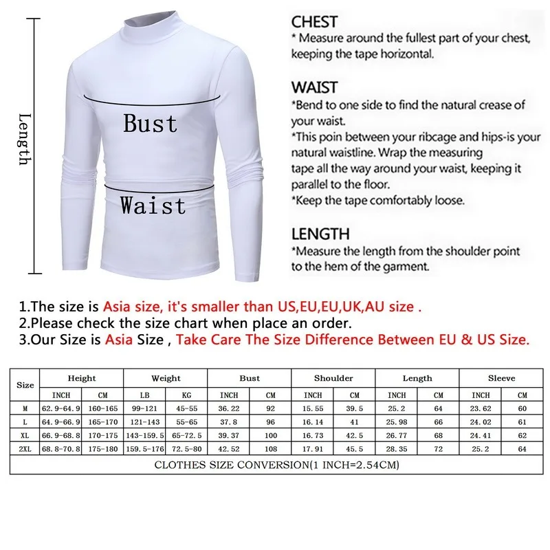 Winter Warm Half High Collar Fashion Thermal Underwear Men Mock Neck Basic Plain T-shirt Blouse Pullover Long Sleeve Top Fashion