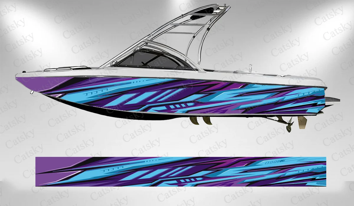 Абстрактные синие белые полосы Красная Наклейка на лодку виниловая наклейка для