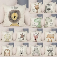 cartoon animal cotton linen cushion cover 45x45cm lion giraffe baby pillow case cute kids bedroom waist throw sofa pillow cover