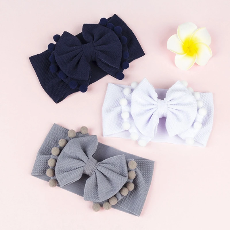 

Baby Bows Headband Soft Elastic Turban Colored Hair Balls Headwear Double Layer