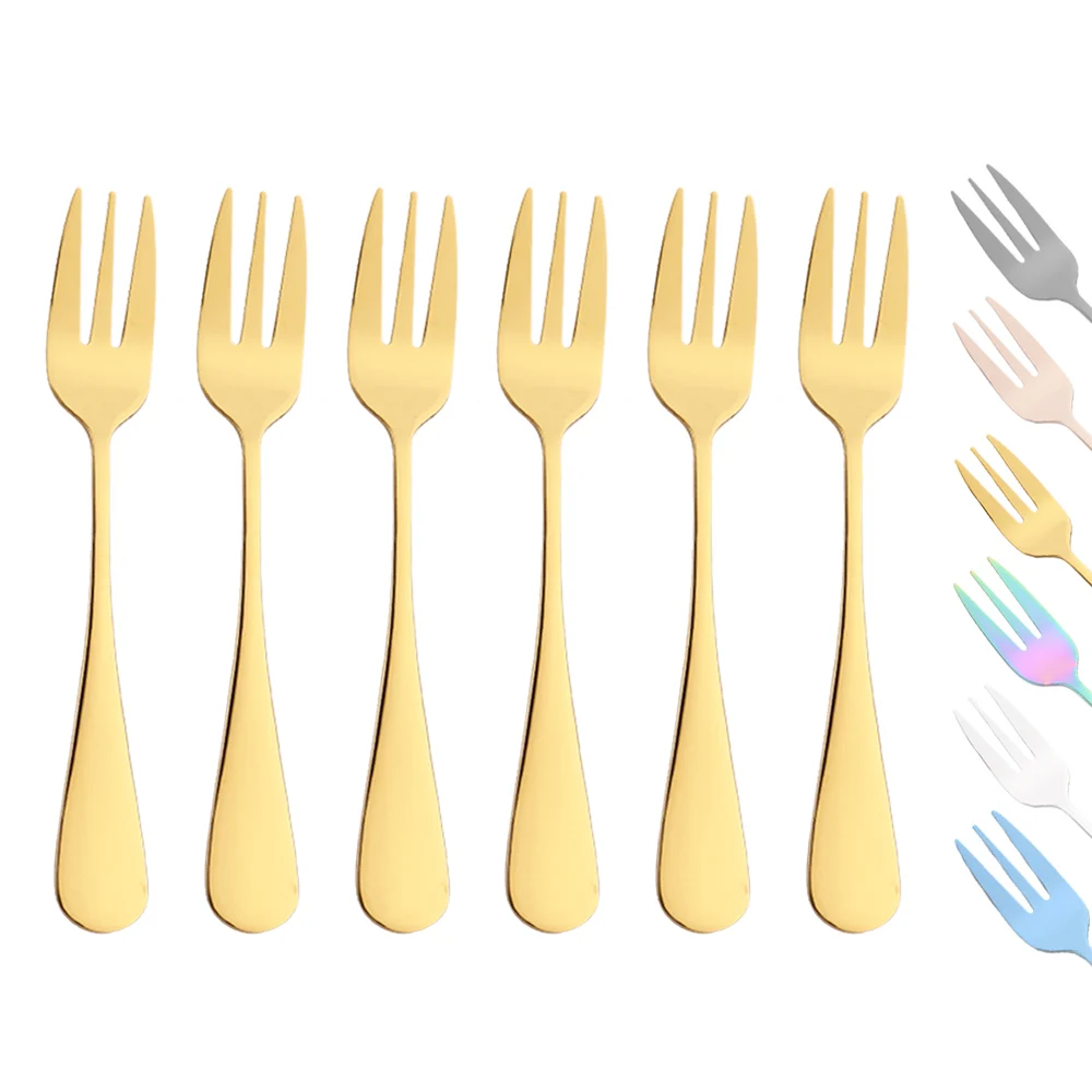 6pcs Mini Fork Set For Fruit Cake Snack Stainless Steel Tea 