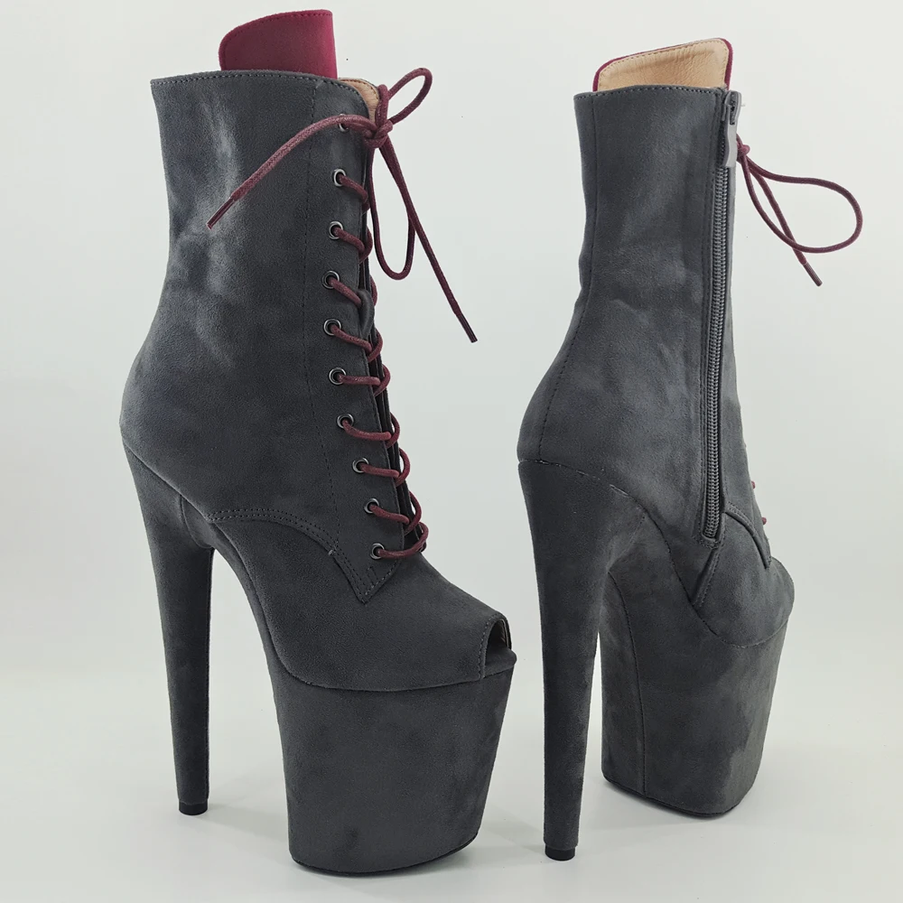 Leecabe  Grey suede with RED touge 20CM/8inches  High Heel platform  open toe Pole Dance boots
