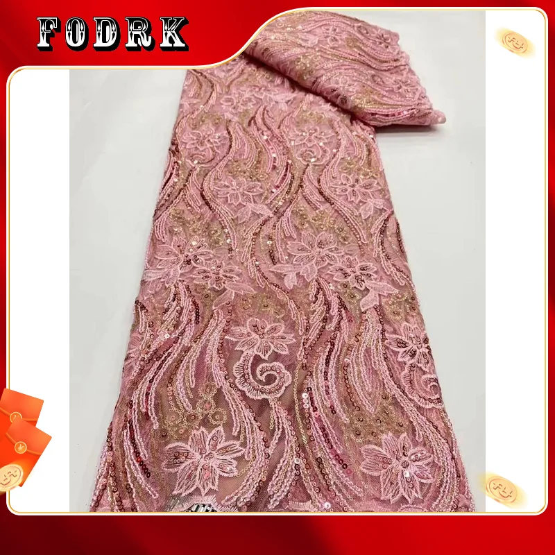 

African Lace Fabric 2023 High Quality Organza French Embroidery Sequins mesh Lace Fabric For Nigeria Dress