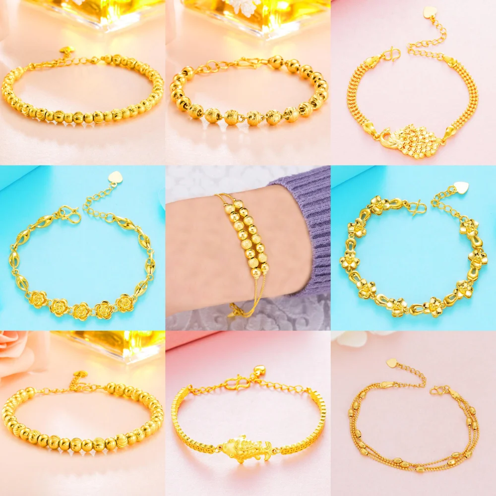 

Vintage Indian 24K Gold Charm Bracelets for Women Exquisite Beaded Chain Thin Wrist Bracelet Bangle Wristband Wedding Jewelry