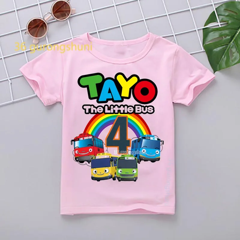 Мультяшная футболка для девочек топы тайо маленький автобус 6 дней рождения