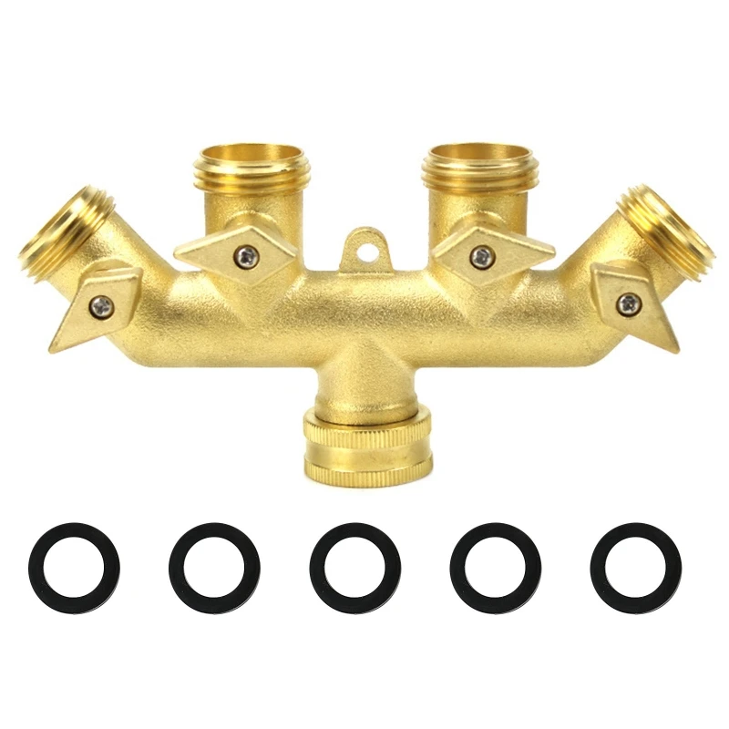 

NPT3/4 Heavy Duty 4 Way Brass Garden Hose Splitter Connector with 4 Valves Copper Four Outlet Faucet Diverter Valve