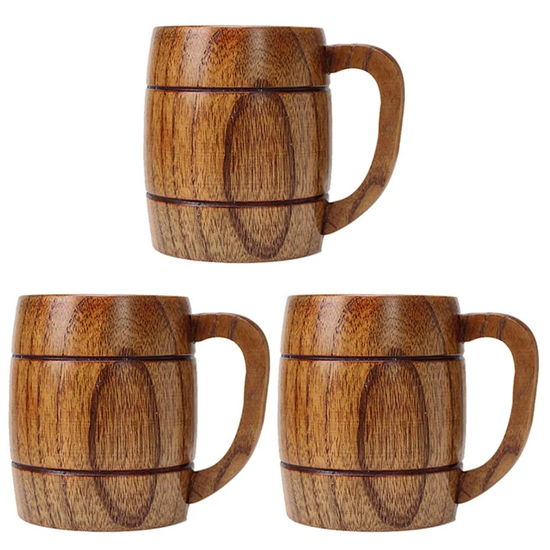 

3X 400Ml Classic Style Natural Wood Cup Wooden Beer Mugs Drinking For Party Novelty Gifts Eco-Friendly
